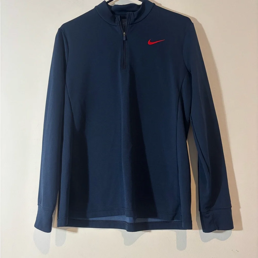 Nike Women’s Large Long Sleeve Quarter Zip Dri Fit Navy Blue Red Nike Casual